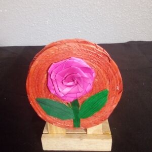 Handcrafted Orange and Green Floral Napkin Holder. ( Box EF )
